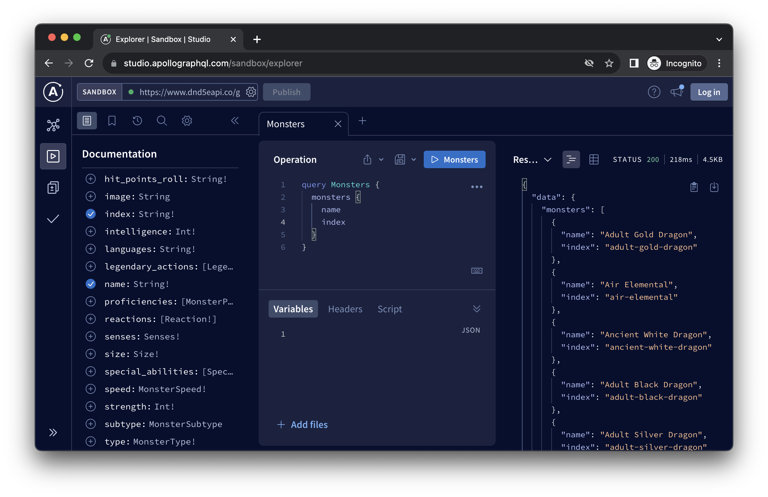 A screenshot of the Sandbox Explorer with the query and its results