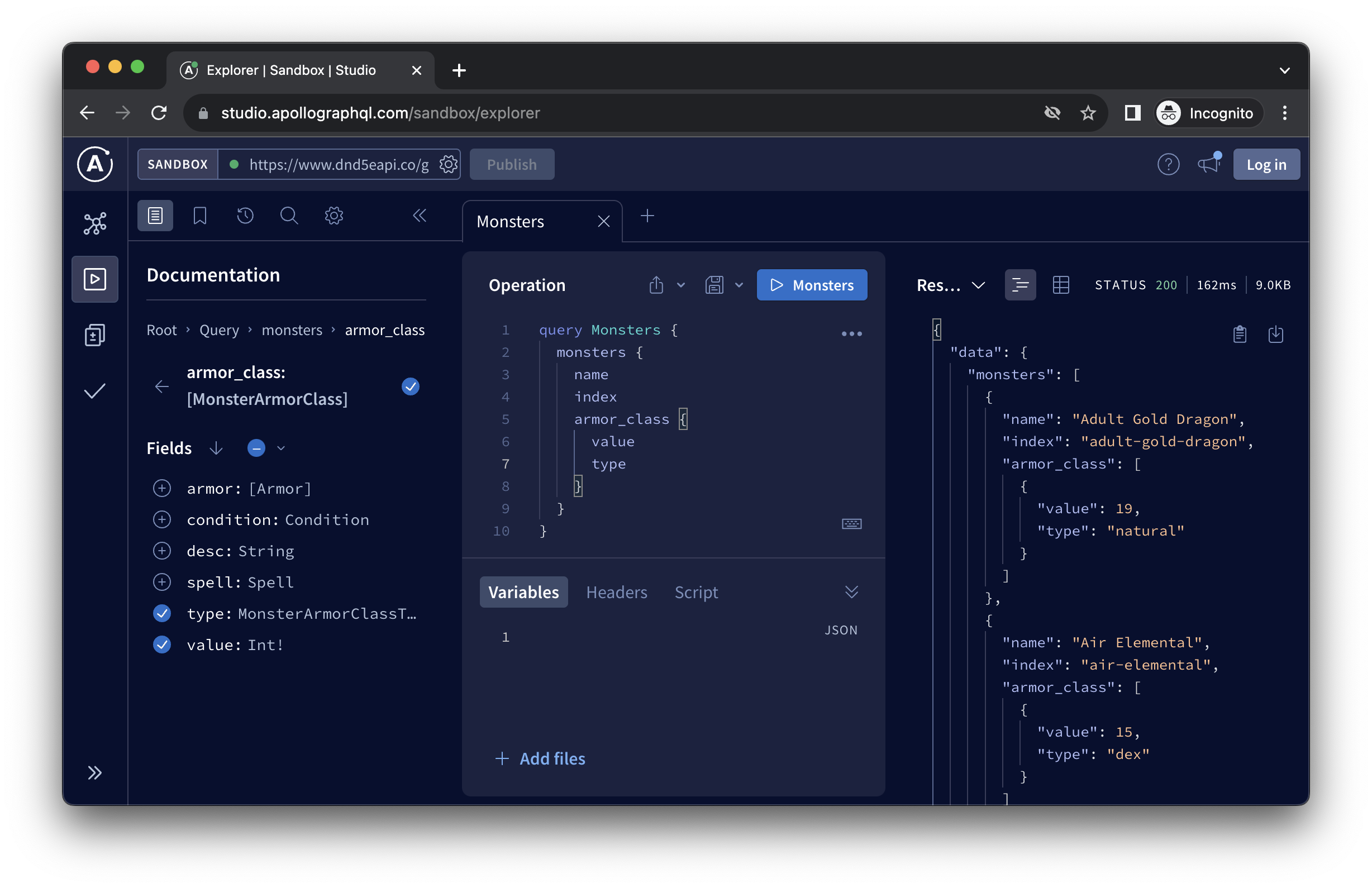 A screenshot of the Sandbox Explorer with the nested query and its results